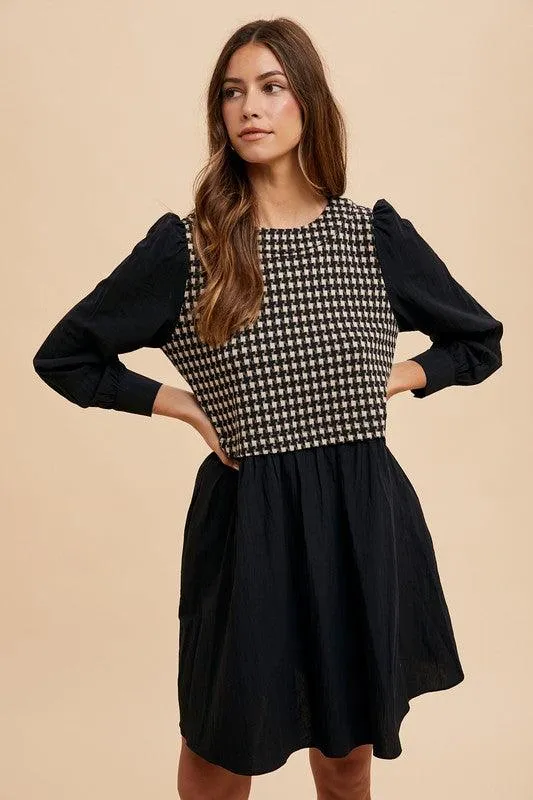 Tie Back Plaid Round Neck Mini Dress