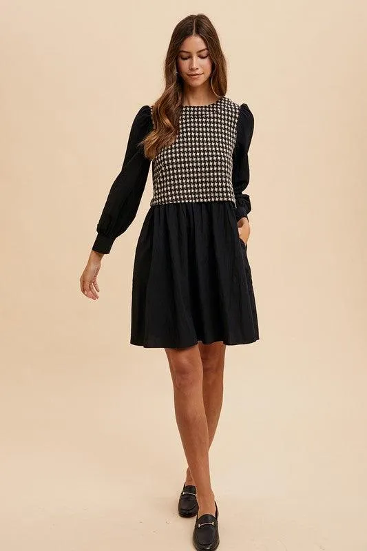 Tie Back Plaid Round Neck Mini Dress