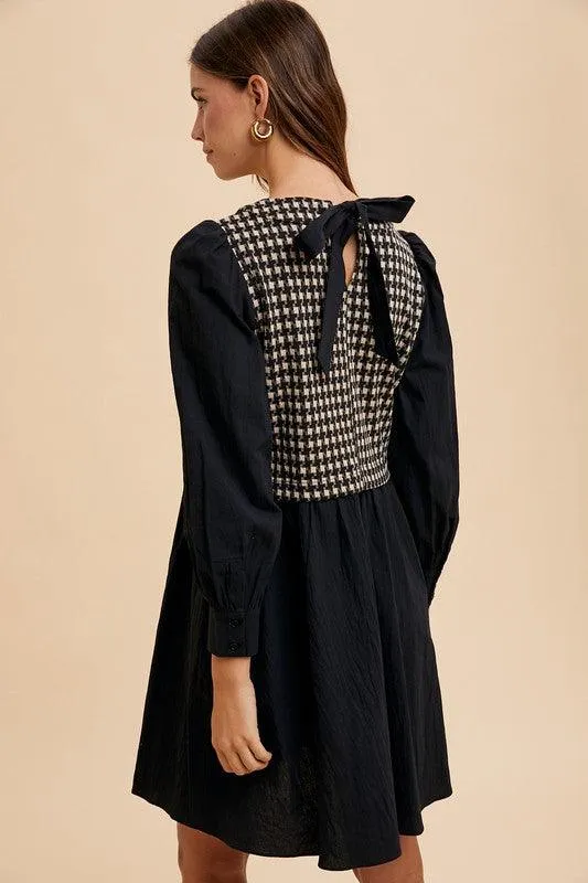 Tie Back Plaid Round Neck Mini Dress
