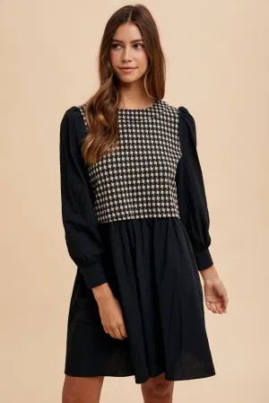 Tie Back Plaid Round Neck Mini Dress