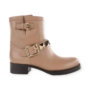 Valentino Shoes, Alpaca Calfskin Lock Studded 30mm Biker Boots (size 36.5)