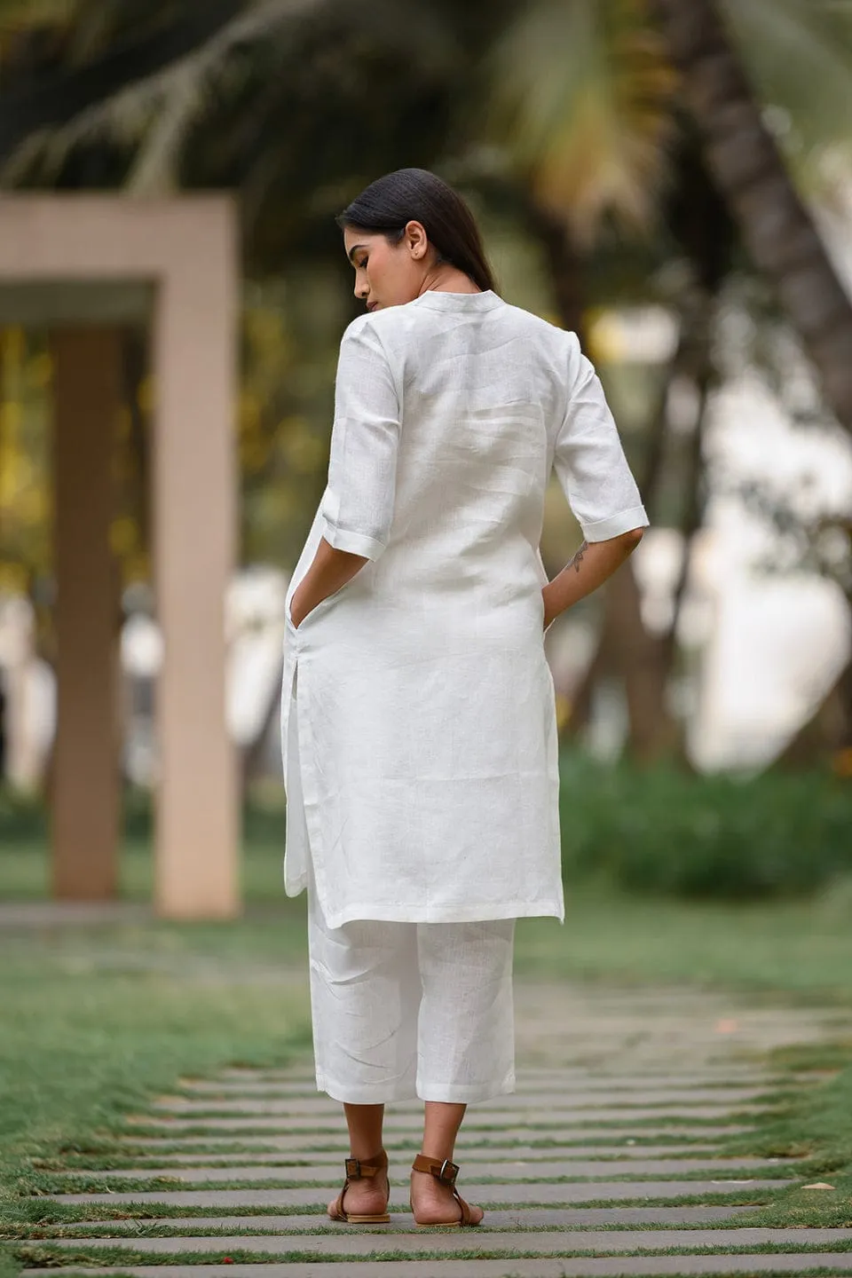 White A Line Kurti Palazzo Co-Ord Set