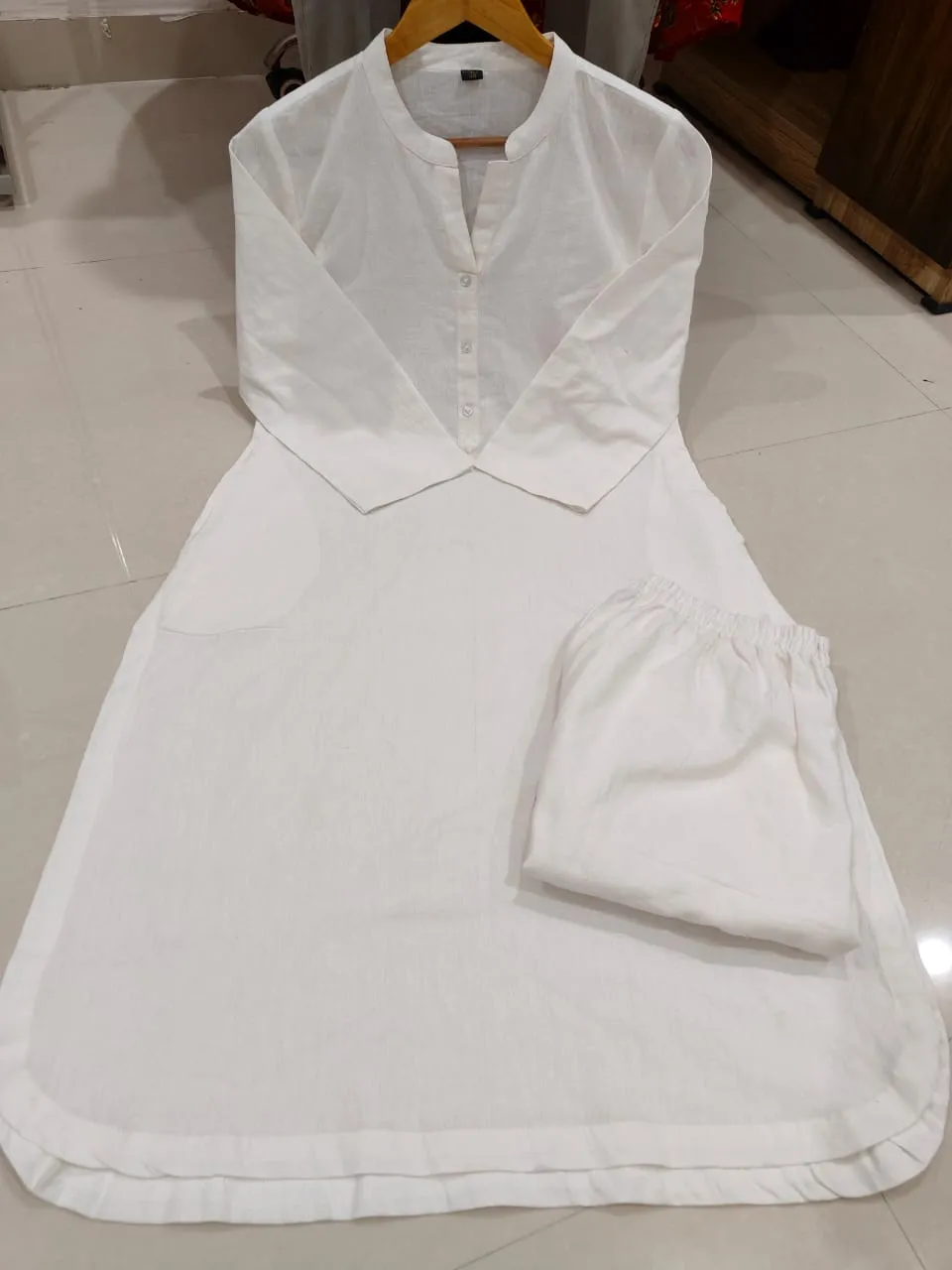 White A Line Kurti Palazzo Co-Ord Set