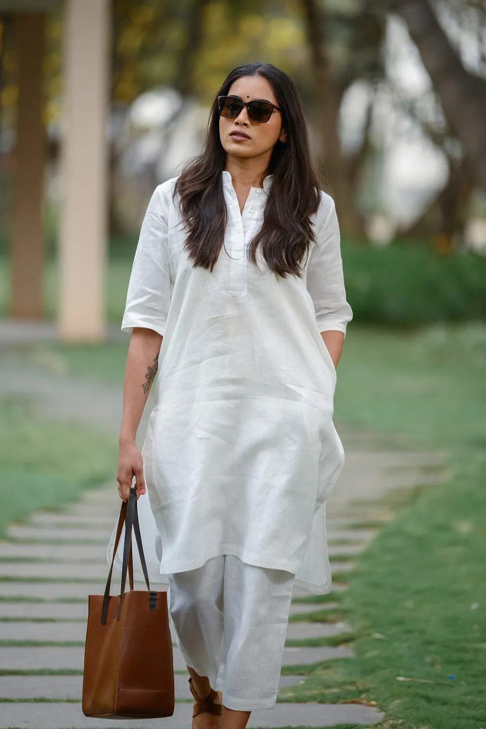 White A Line Kurti Palazzo Co-Ord Set