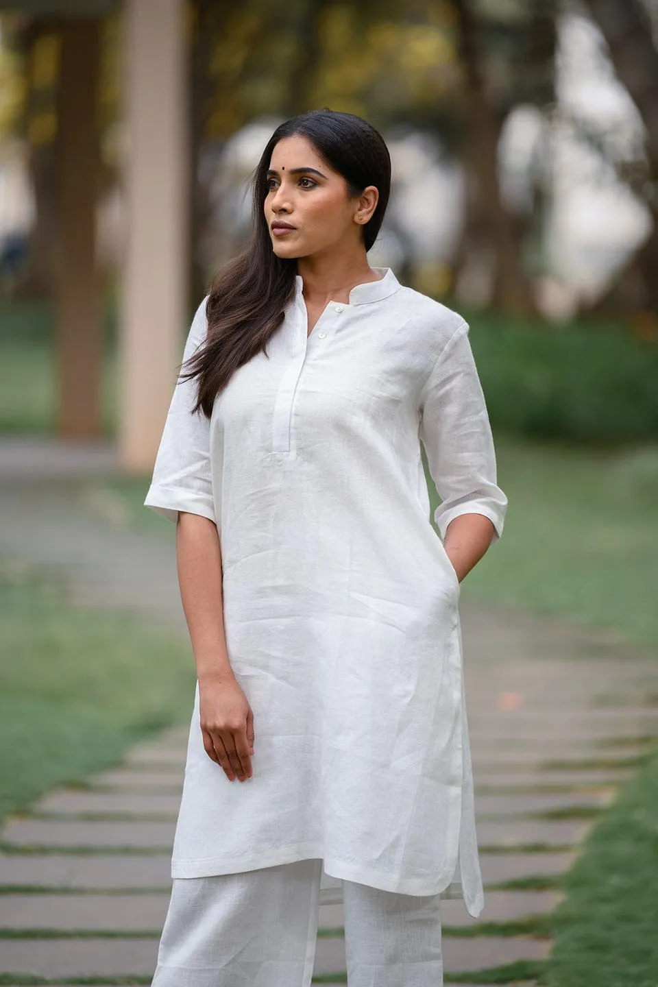White A Line Kurti Palazzo Co-Ord Set