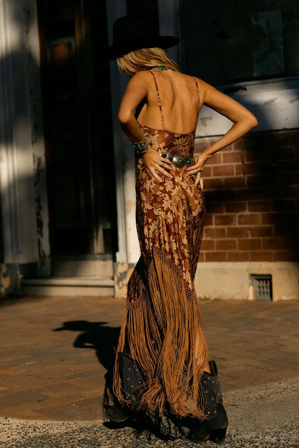 Wonderful Tonight Silk   Fringe Slip Dress - Autumn Floral Paisley